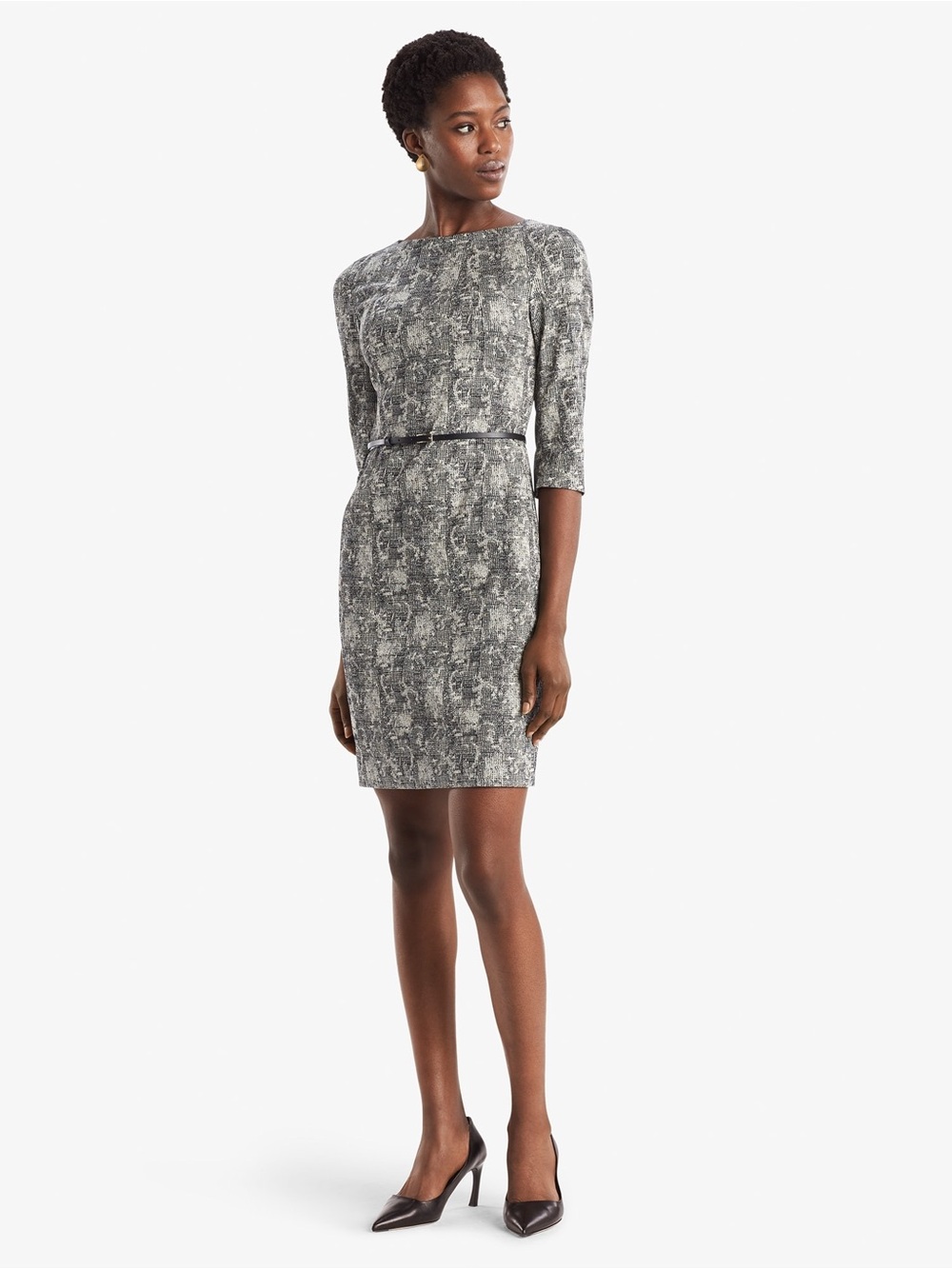 MM.LaFleur Gray & Black Italian Knit Sheath Dress Size 4 Career Office Pencil
